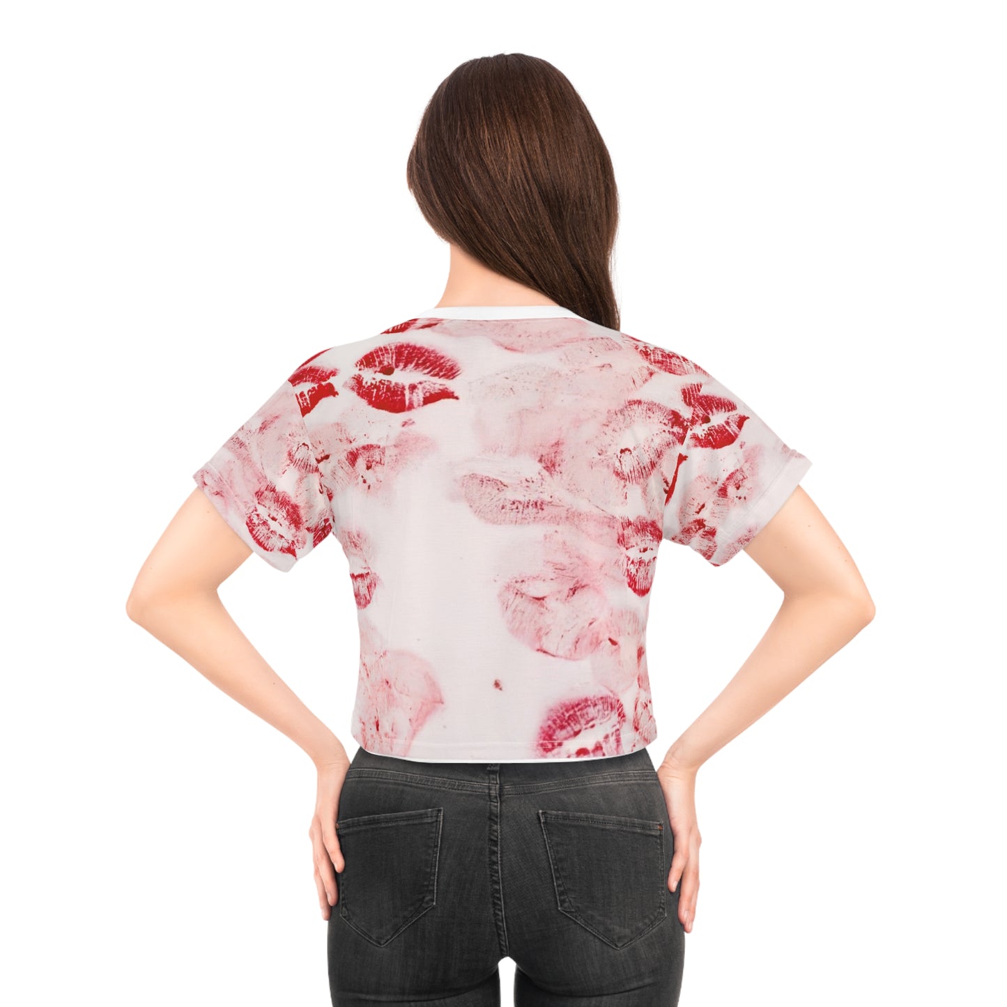 Romantic Crop Tee, Kiss Mark Tee, Girls Night Out Top, Valentine’s Day Gift, Trendy Women's Fashion, Fun Summer Wear